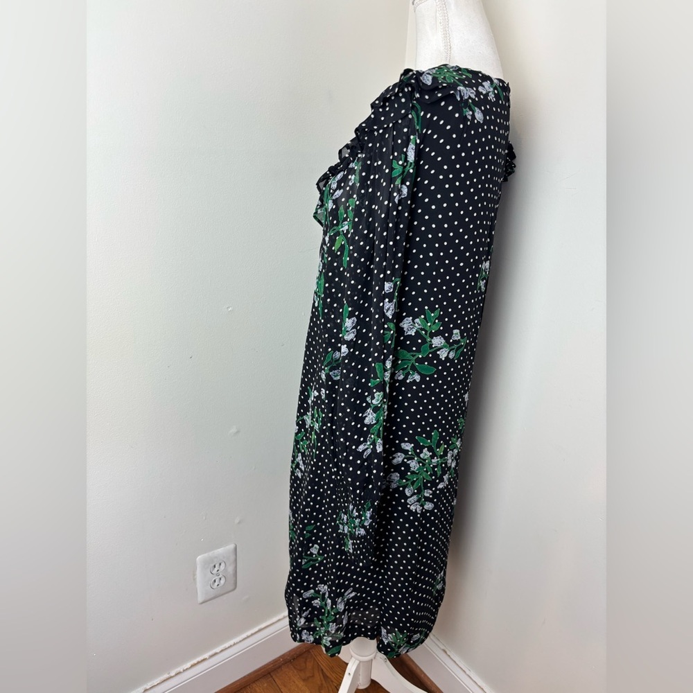 Ganni Rometty Georgette Polka Dot Floral Midi Dress Long Sleeve Black Size U.S 6 - Picture 6 of 16